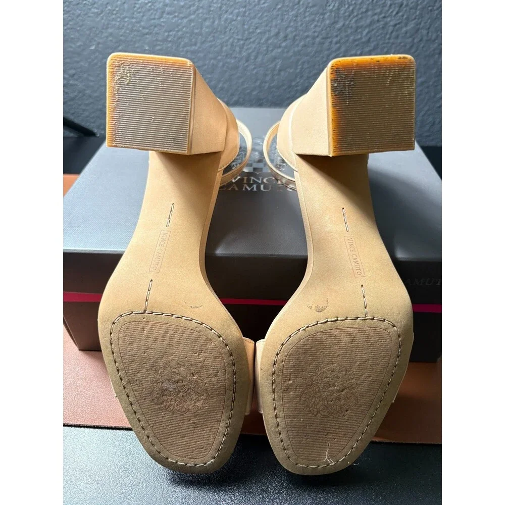 Vince Camuto Vc-Winderly Ankle Strap Block Heels Buff Baby Sheep Leather 9M
